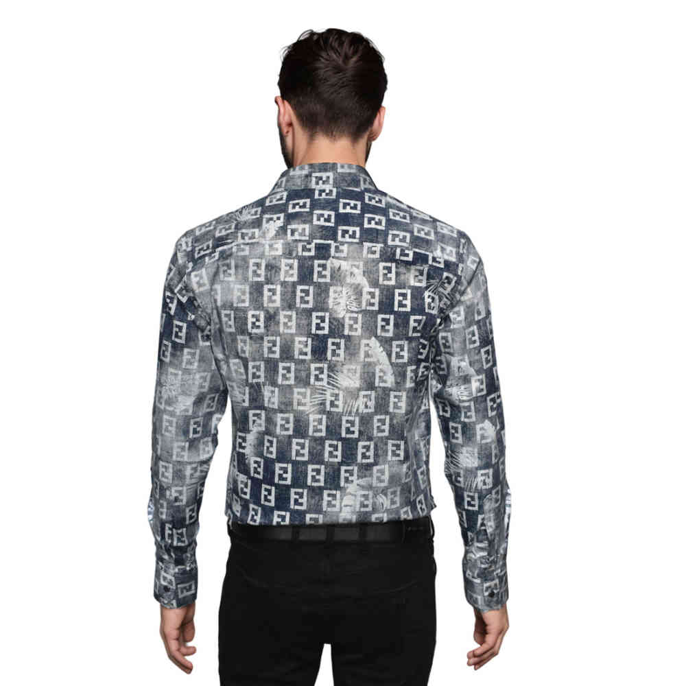 Fendi Logo Print Blue Premium Shirt-1