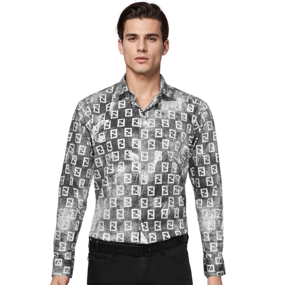 Black Fendi Logo Print Blue Premium Shirt