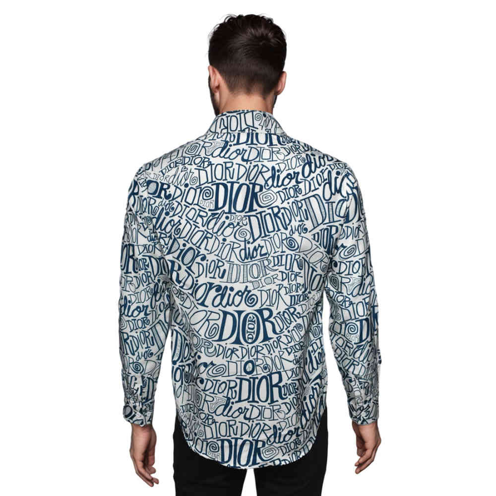 Dior White and Blue Swirl Logo Printed Shirt-1
