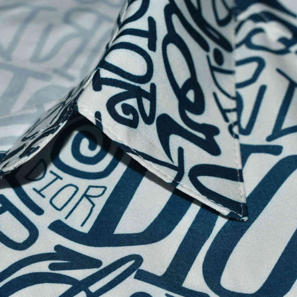 Dior White and Blue Swirl Logo Printed Shirt-4