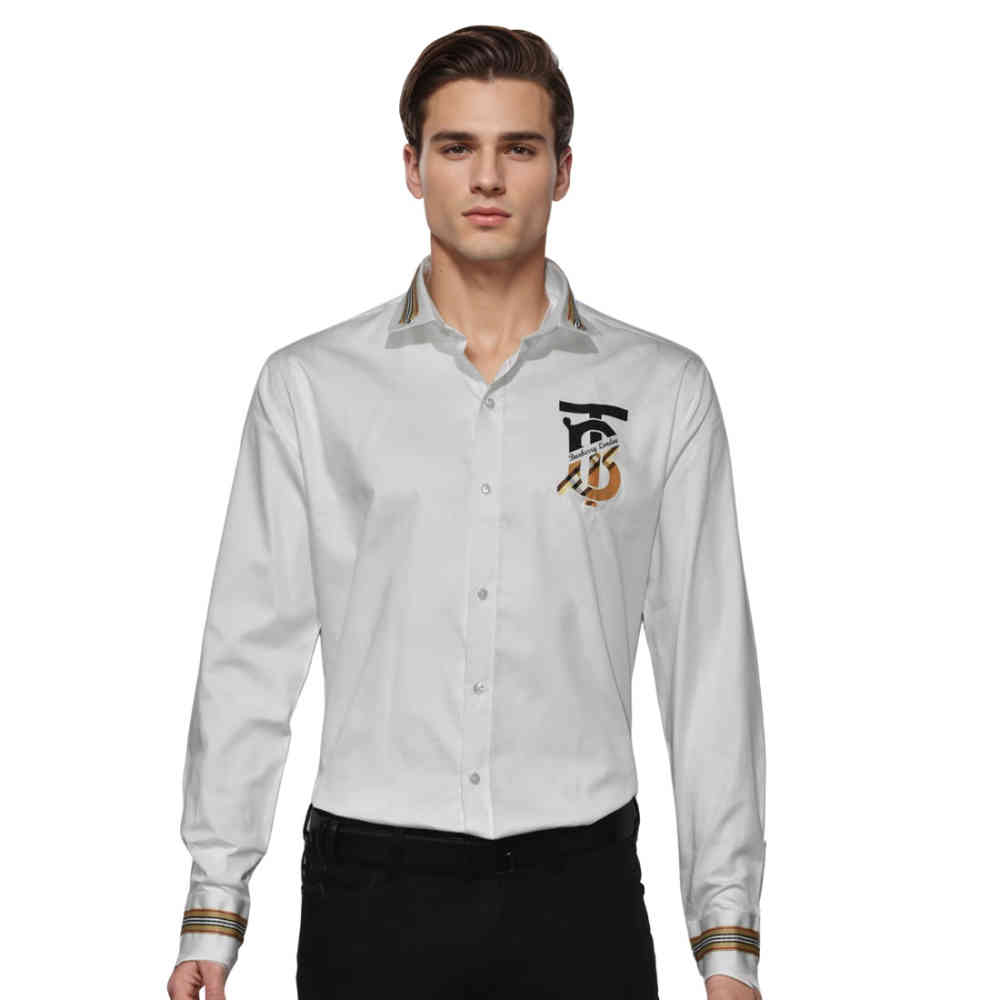 White Burberry TB Print Pink Premium Cotton Shirt