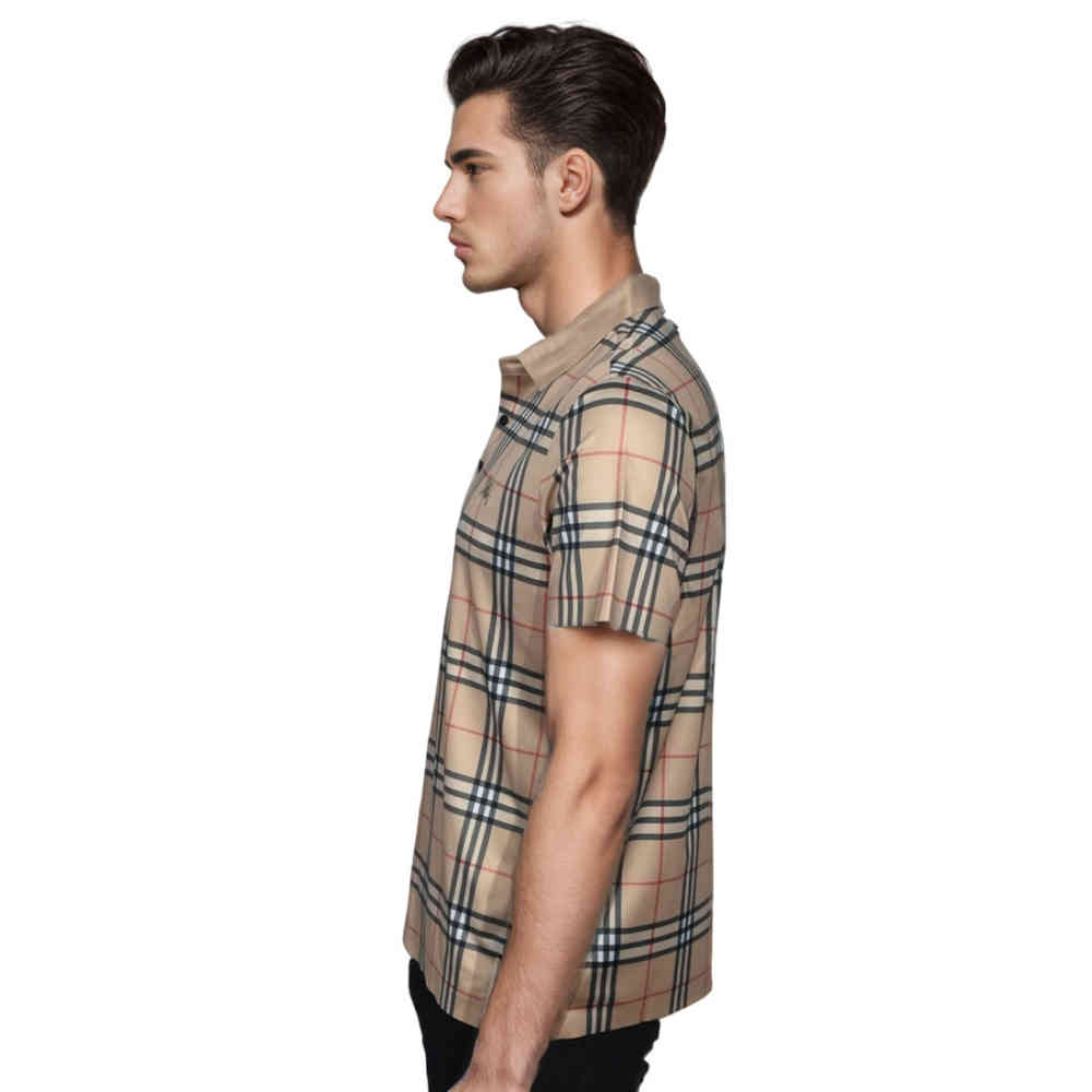 Burberry Brown Check Embroidered Logo Premium Polo T-shirt-thumb-2