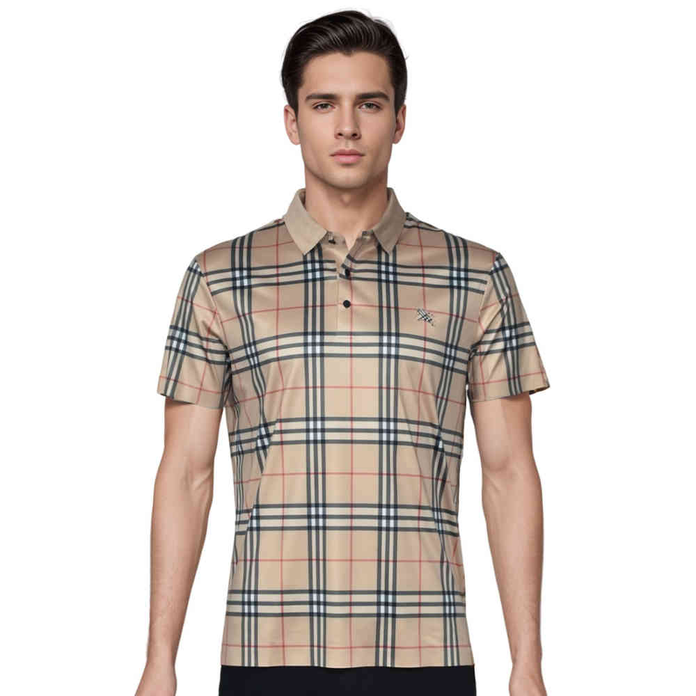 Brown Burberry Blue Embroidered Logo Premium Polo T-shirt
