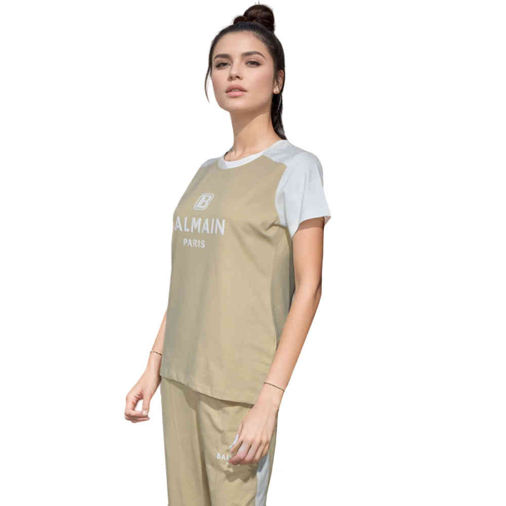 Cream Balmain logo Print White Premium Co-ord Set