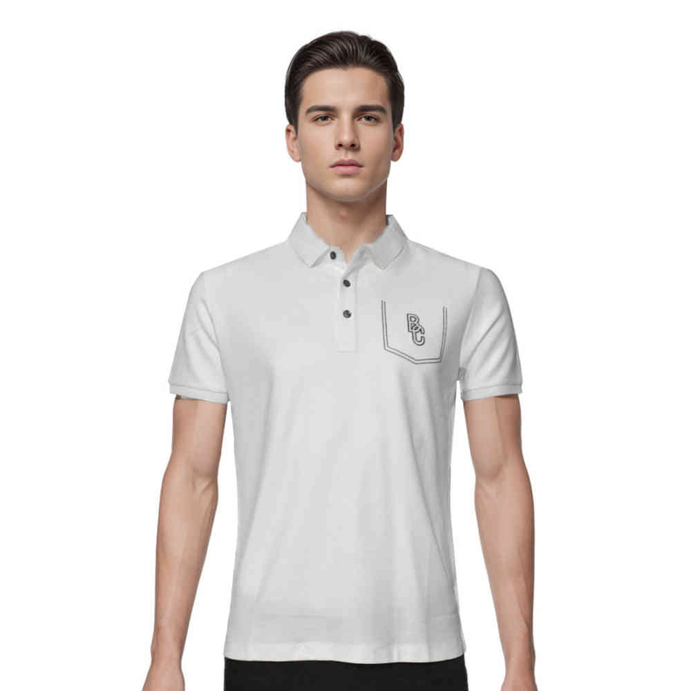 White Brunello Cucinelli Grey Embroidery Premium Polo T-shirt