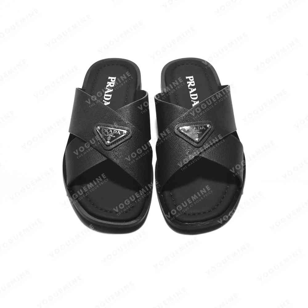 Prada Black Saffiano leather Crisscross Flip-flops-3