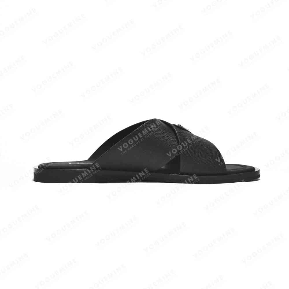 Prada Black Saffiano leather Crisscross Flip-flops-2