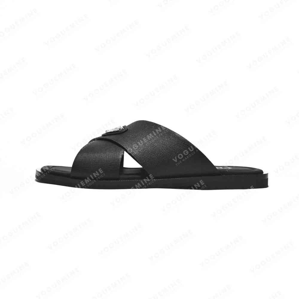 Prada Black Saffiano leather Crisscross Flip-flops-1