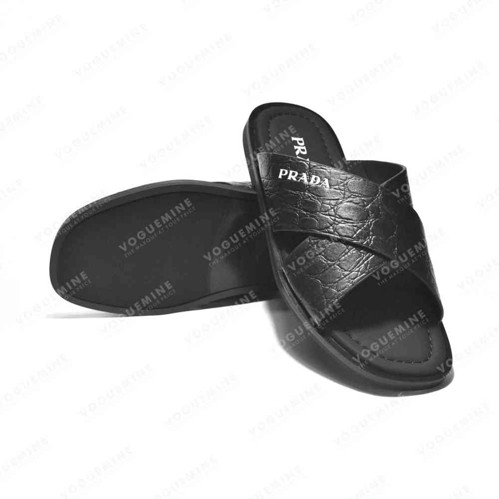 Prada Black Croc-embossed Crisscross Flip-flops-6