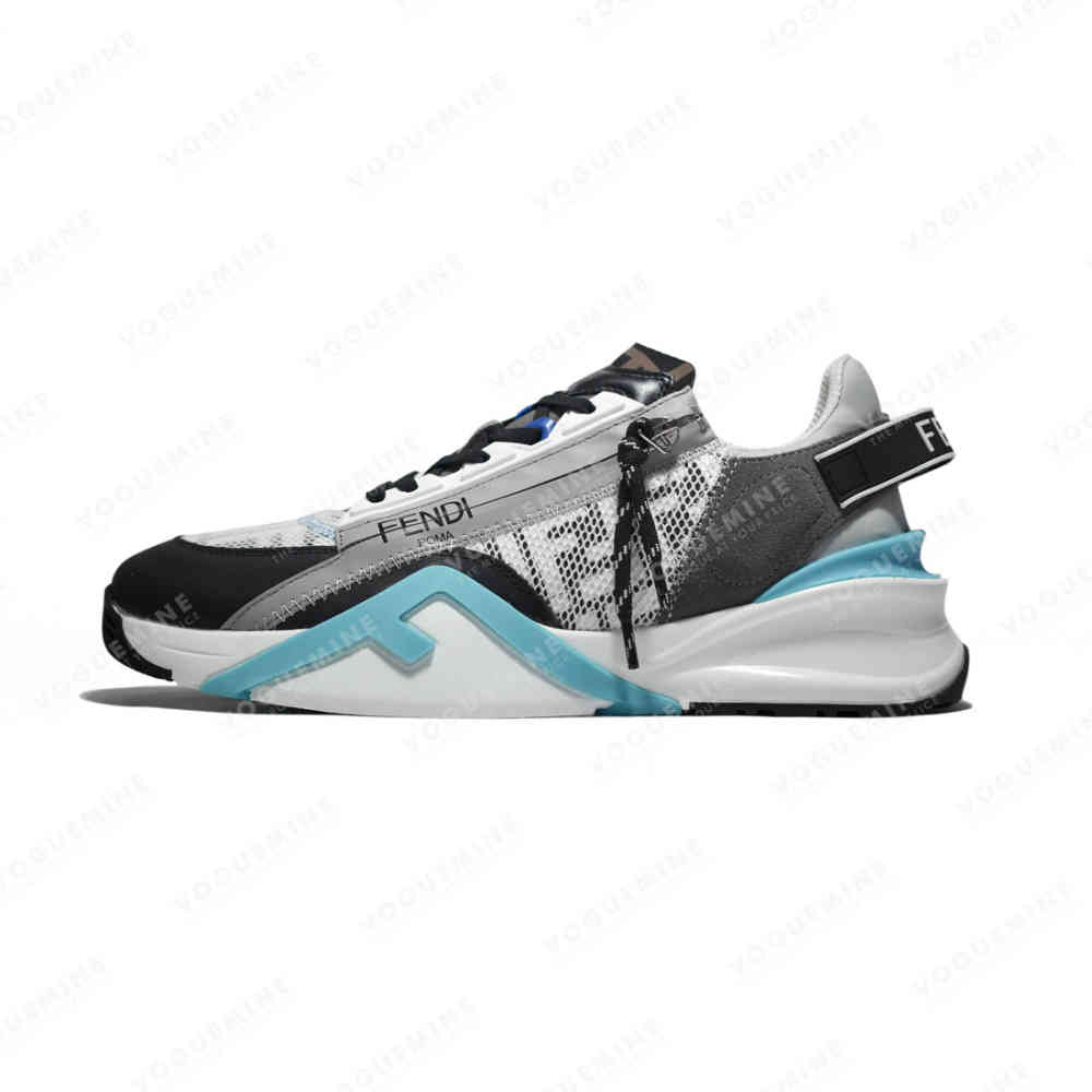 White & Blue Fendi Flow Black & White Lycra Low-top Sneakers