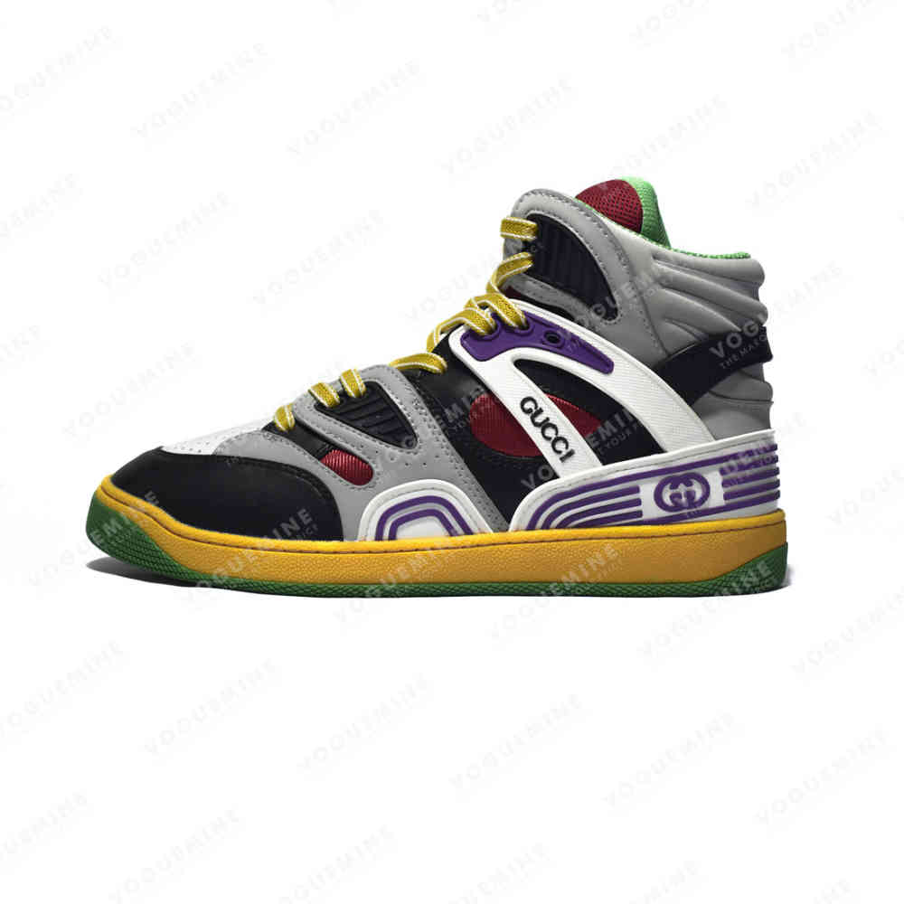 White & Green Gucci Yellow & Black Basket High-Top Sneakers