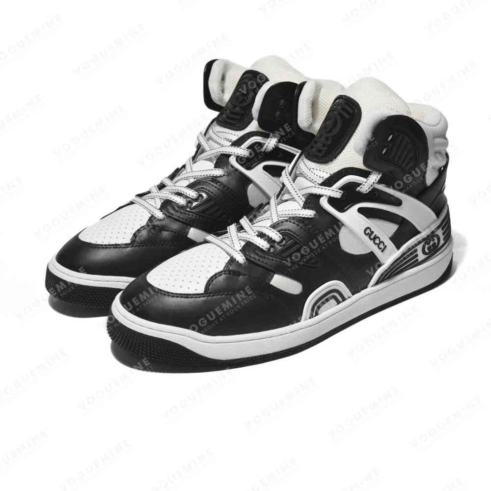 Gucci Black & White Basket High-Top Premium Sneakers-thumb-2