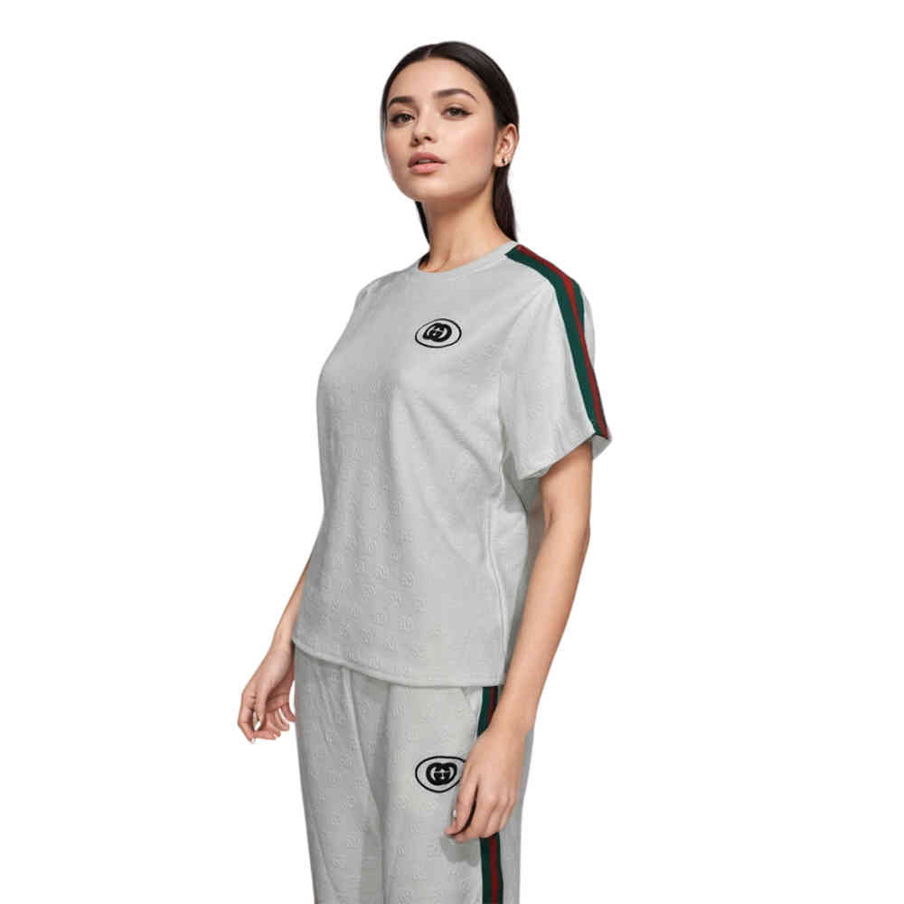 White Gucci Embroidered logo Black Cotton Co-ord Set