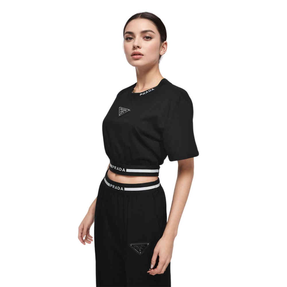 Black Prada Embroidered logo White Premium Co-ord Set