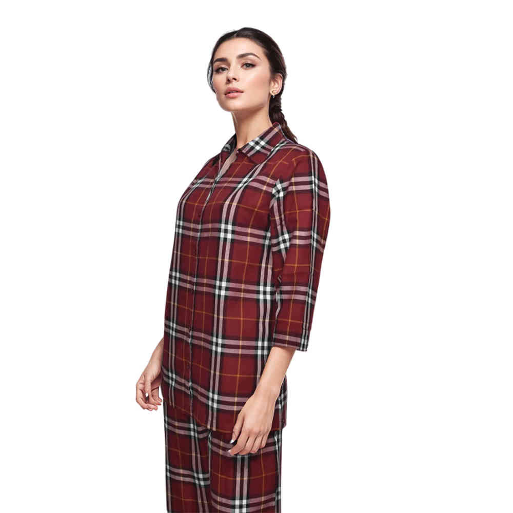 Wine Burberry Blue Check Premium Cotton Co-ord Set