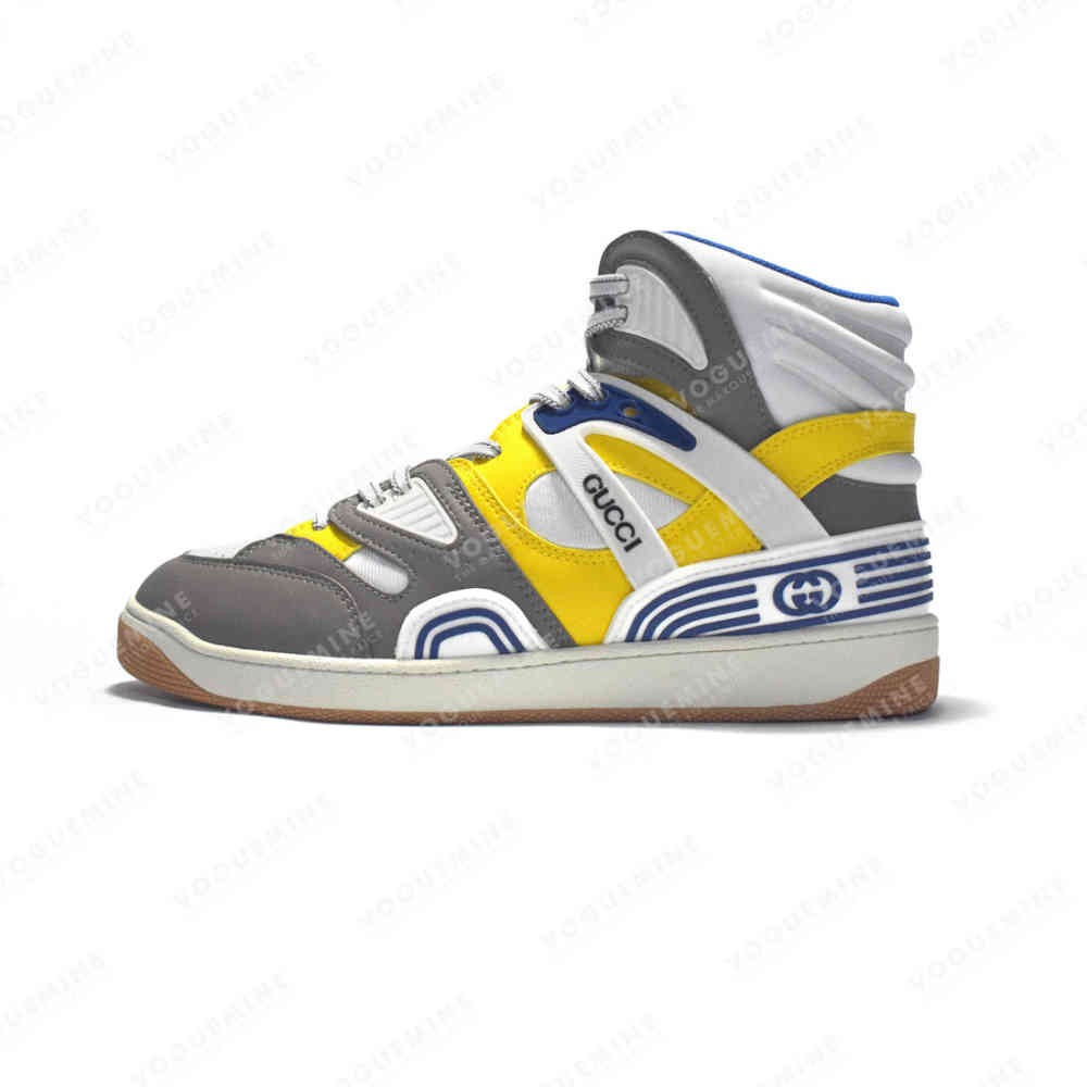 Yellow & Grey Gucci Yellow & Black Basket High-Top Sneakers