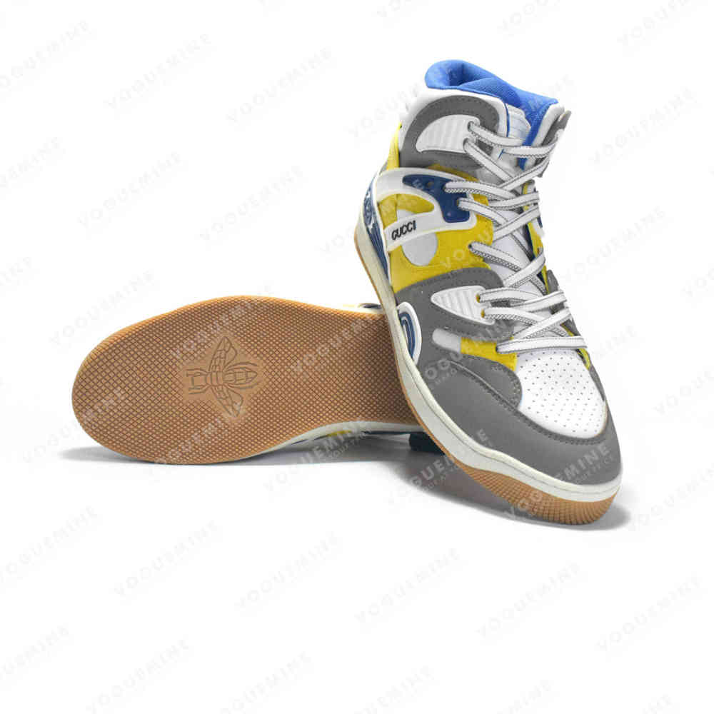 Gucci Yellow & Grey Basket High-Top Premium Sneakers-thumb-5