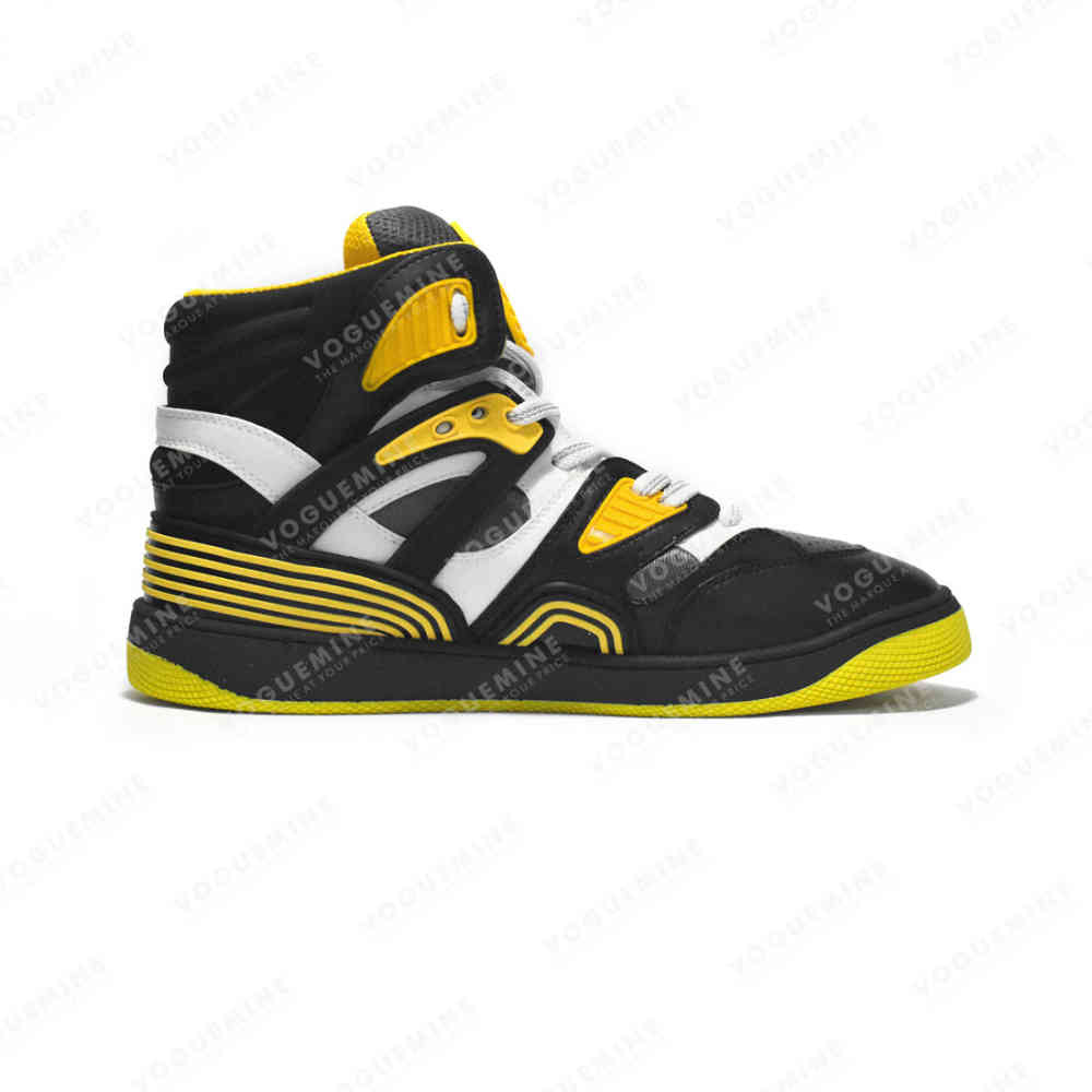 Gucci Yellow & Black Basket High-Top Sneakers-thumb-1