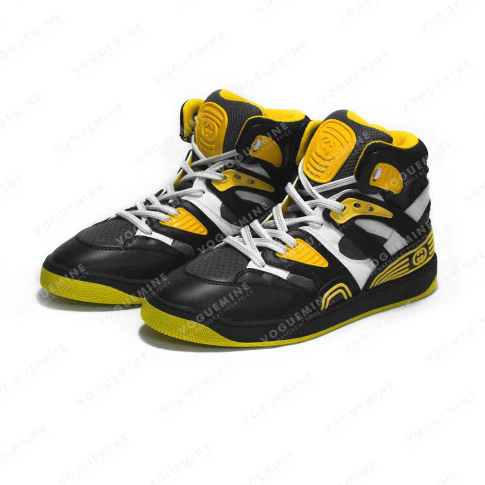 Gucci Yellow & Black Basket High-Top Sneakers-thumb-2