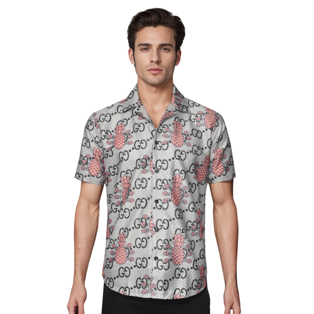 Cream Gucci Pineapple Print Blue Premium Shirt
