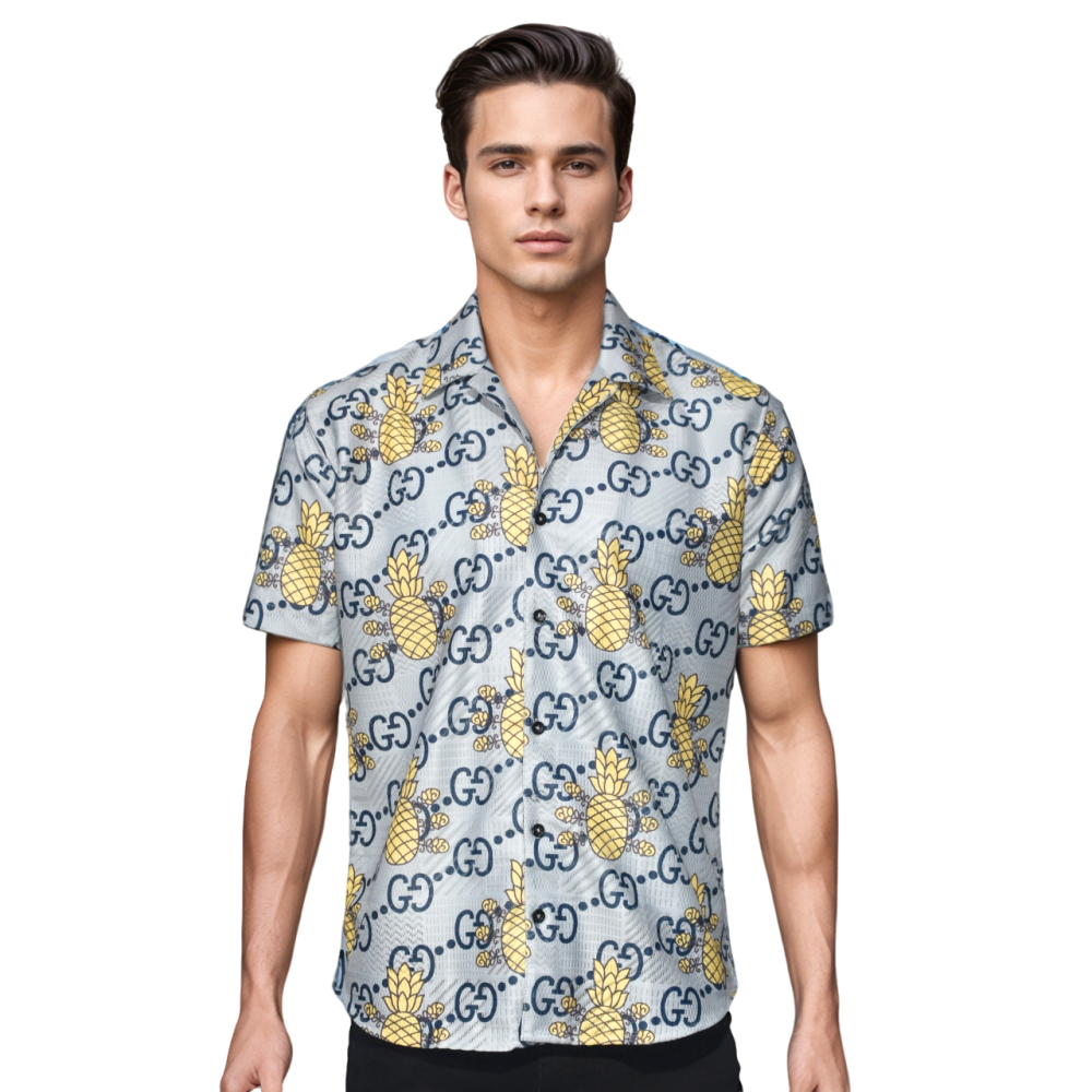 Gucci Pineapple Print Blue Premium Shirt-thumb-0