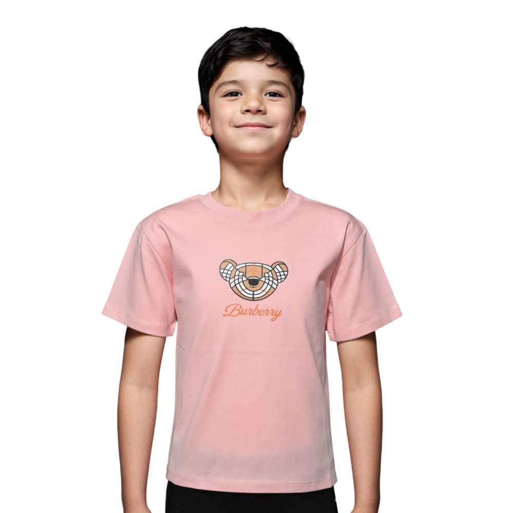 Pink Burberry Roscoe Teddy Print Red Kids T-shirt
