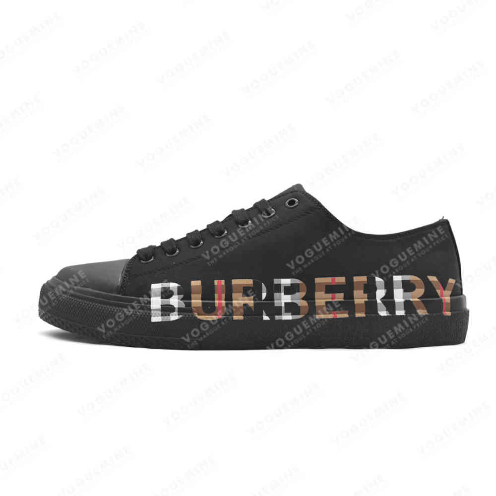 Burberry Logo Print Black Gabardine Sneakers-thumb-0