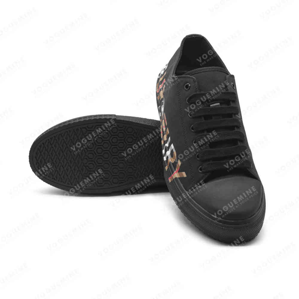 Burberry Logo Print Black Gabardine Sneakers-thumb-3