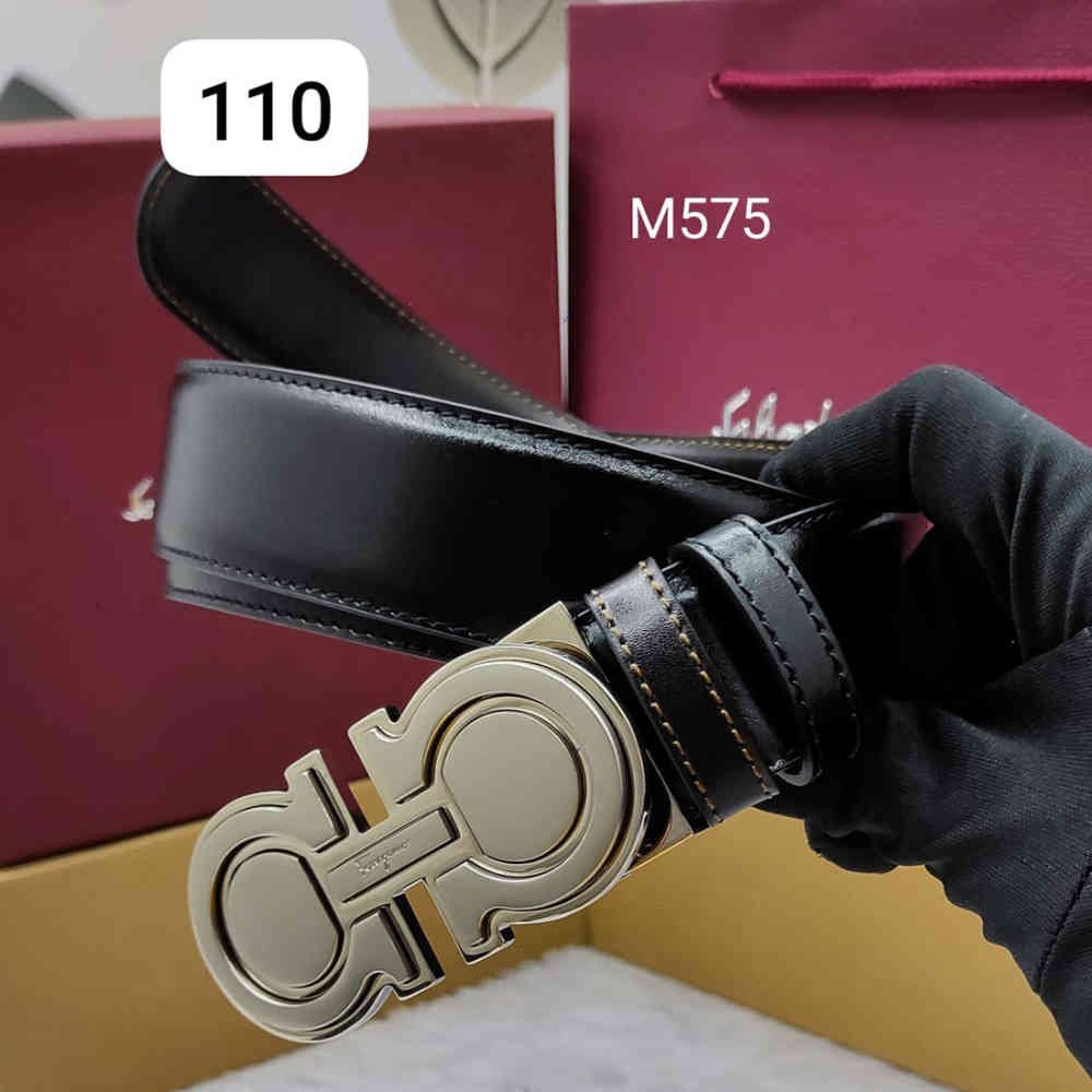 Silver Salvatore Ferragamo Black Premium Quality Leather Belt