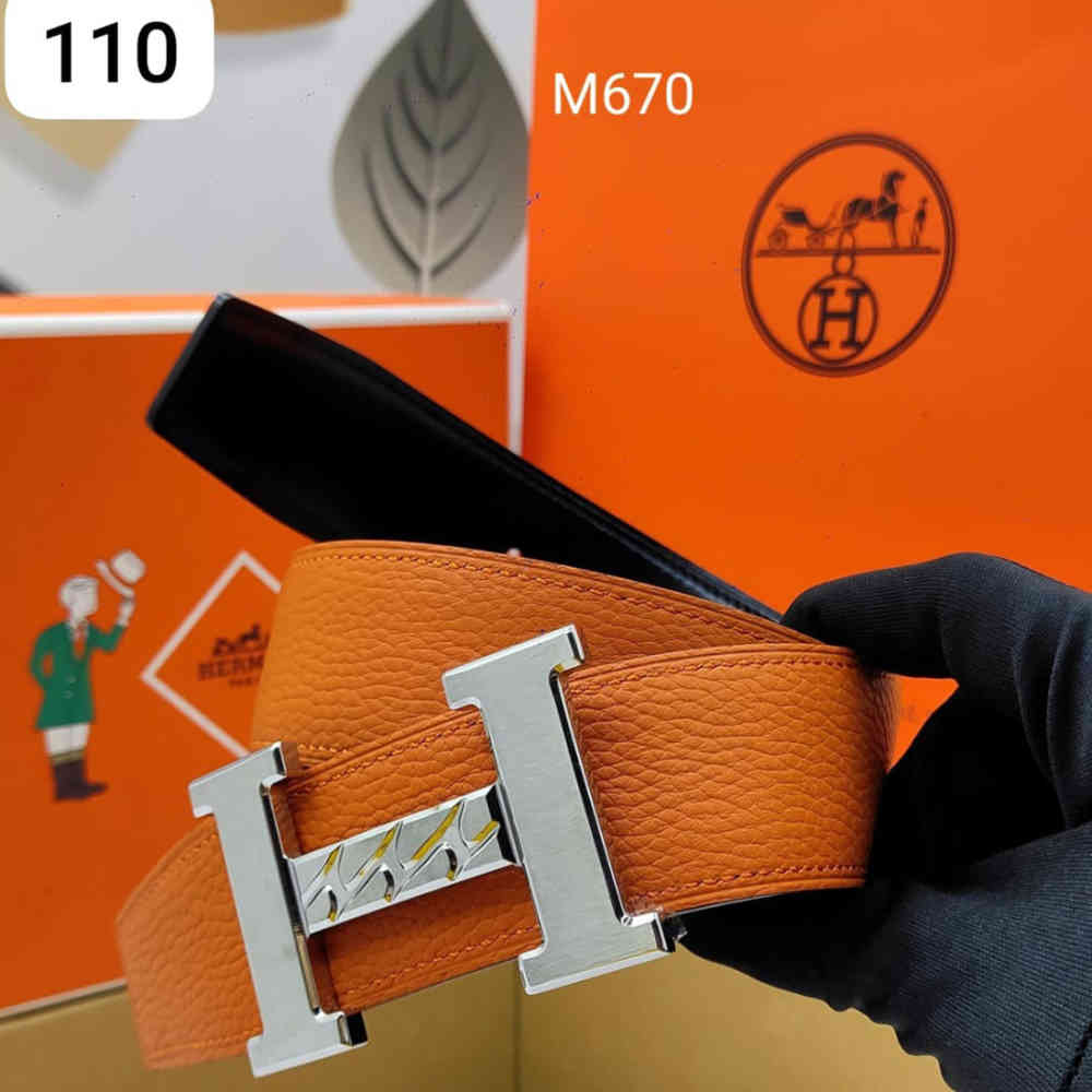 Silver Hermes Golden Premium Quality Leather Belt