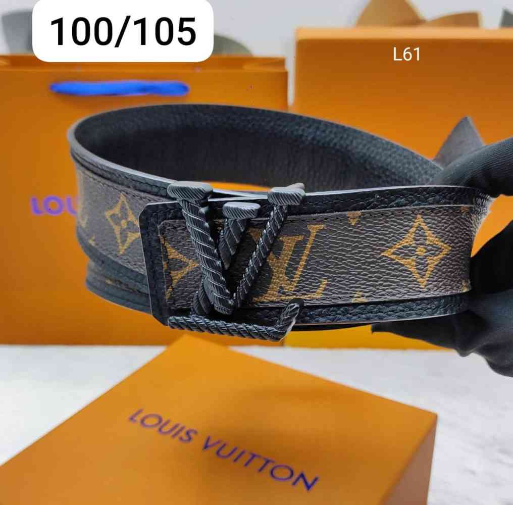 Black Louis Vuitton Golden Premium Quality Leather Belt