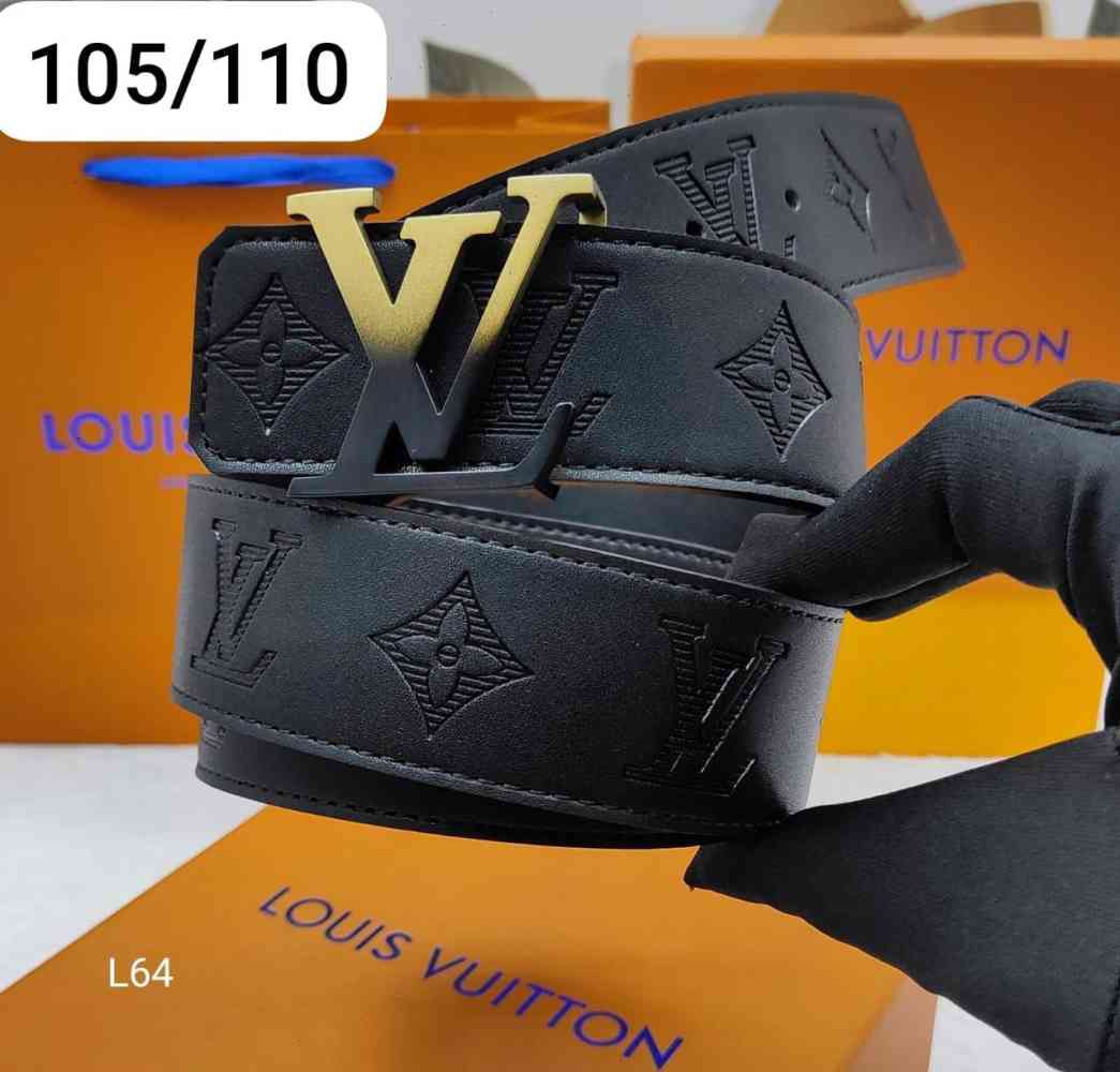 Louis Vuitton Black & Golden Premium Quality Leather Belt-thumb-0