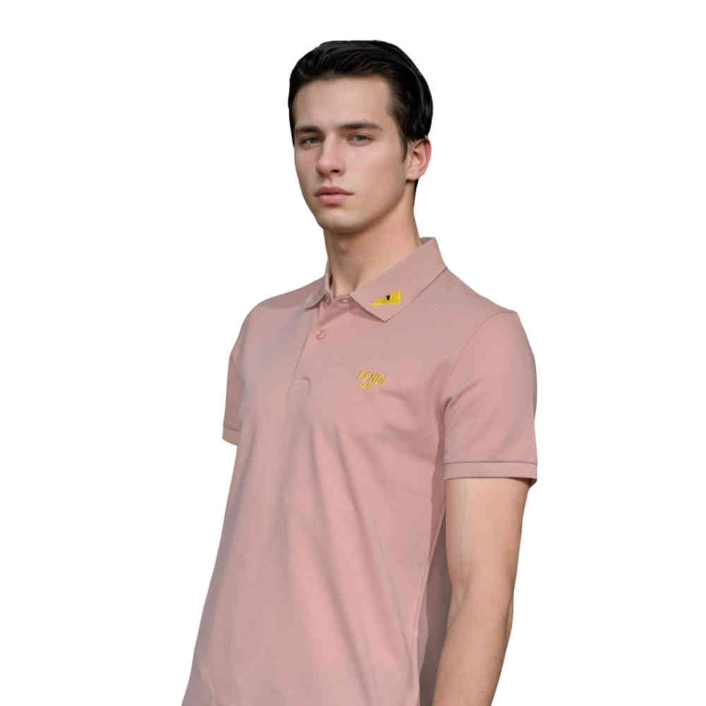 Fendi Roma Embroidered logo Pink Polo T-shirt-2