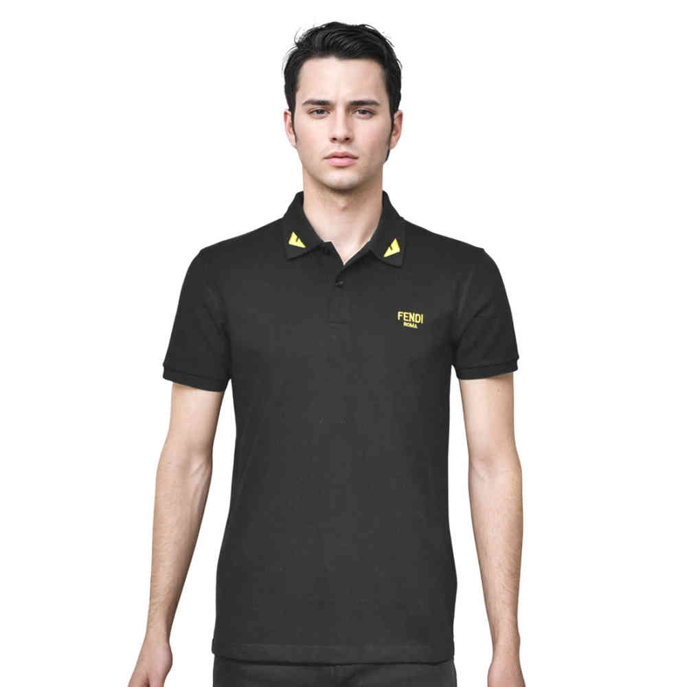 Black Fendi Roma Embroidered logo Pink Polo T-shirt