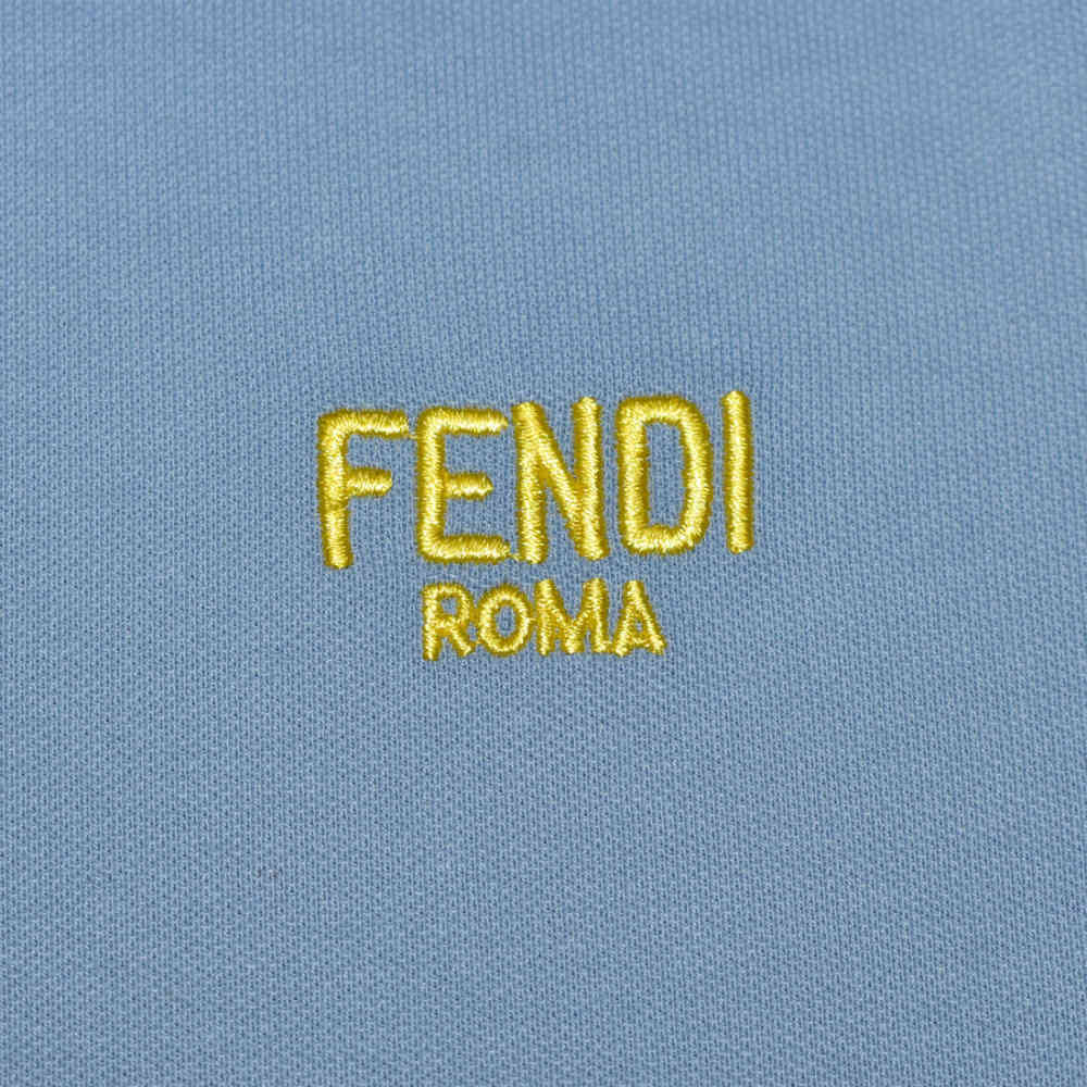 Fendi Roma Embroidered logo Sky Blue Polo T-shirt-3
