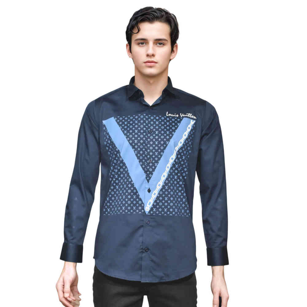 Louis Vuitton Navy Blue Premium Quality Shirt-5