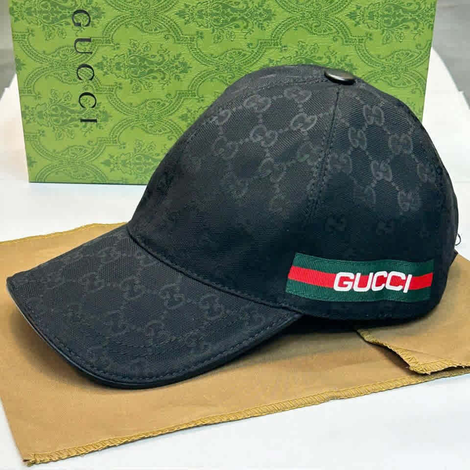 Black Gucci Embroidered logo Monogram Brown Premium Cap