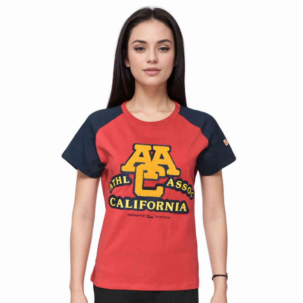 Superdry Red Premium Quality Women T-shirt-thumb-0