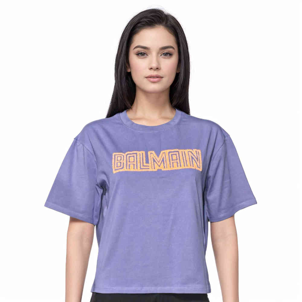 Balmain Purple Premium Quality Women T-shirt-thumb-0