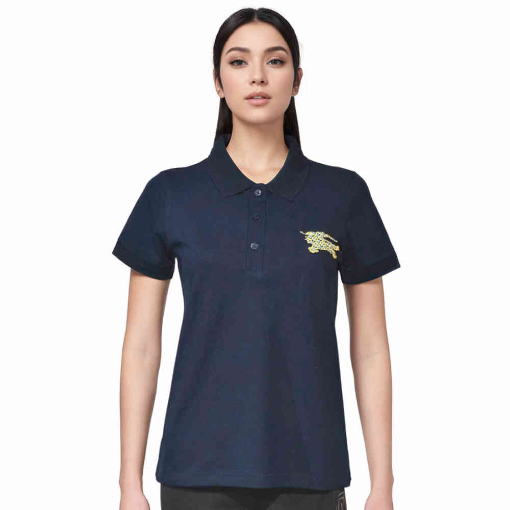 Dark Blue Burberry Embroidered logo Black Women T-shirt