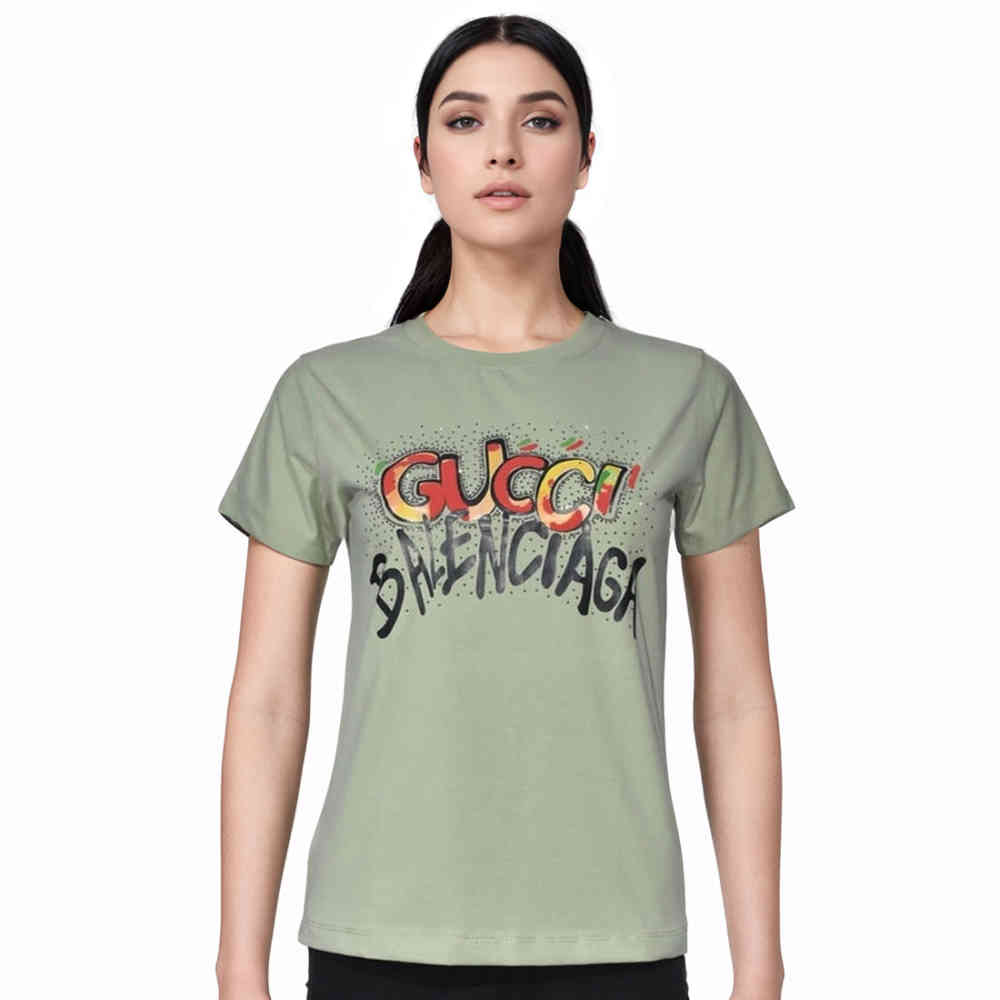 Green Gucci x Balenciaga Print White Women T-shirt
