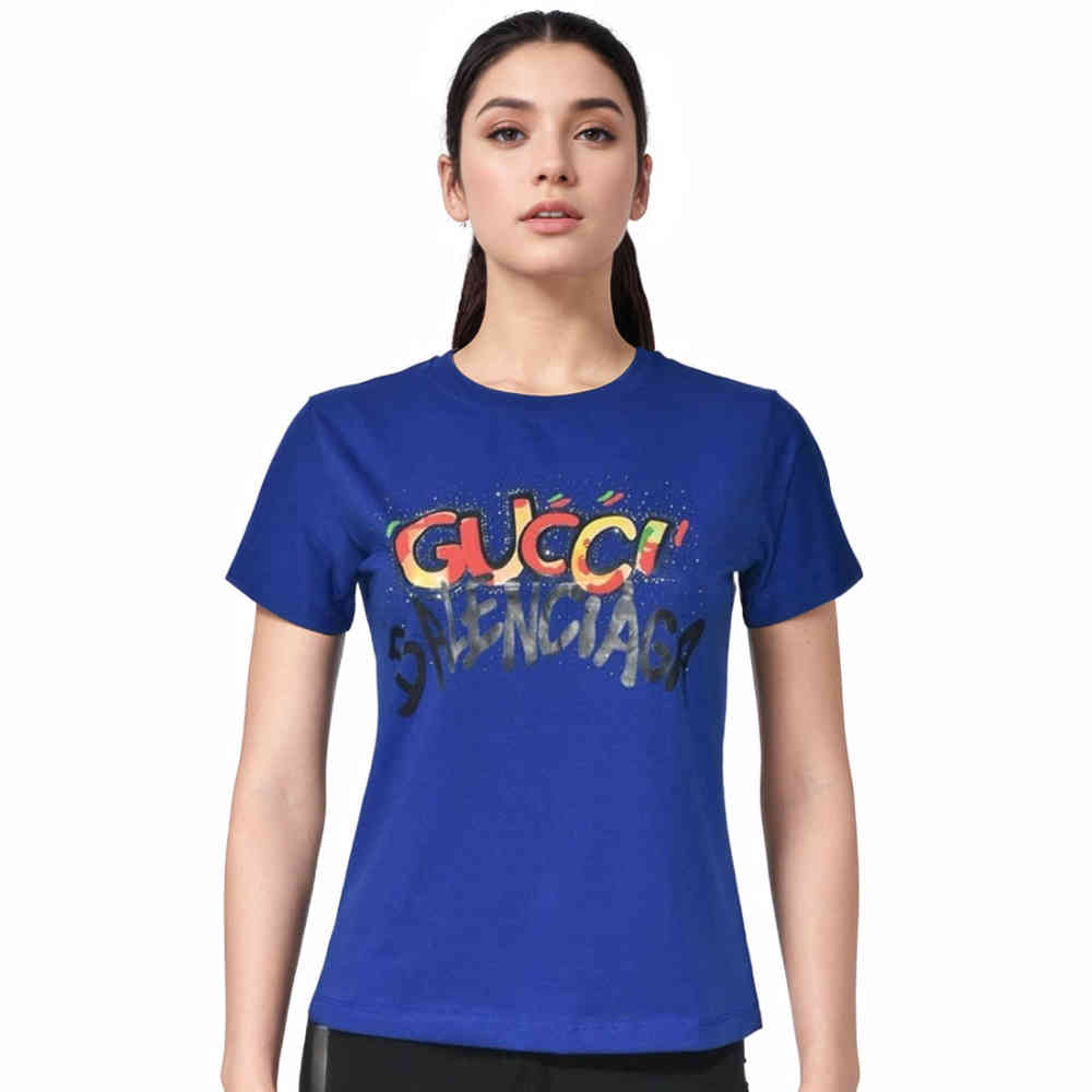 Blue Gucci x Balenciaga Print White Women T-shirt