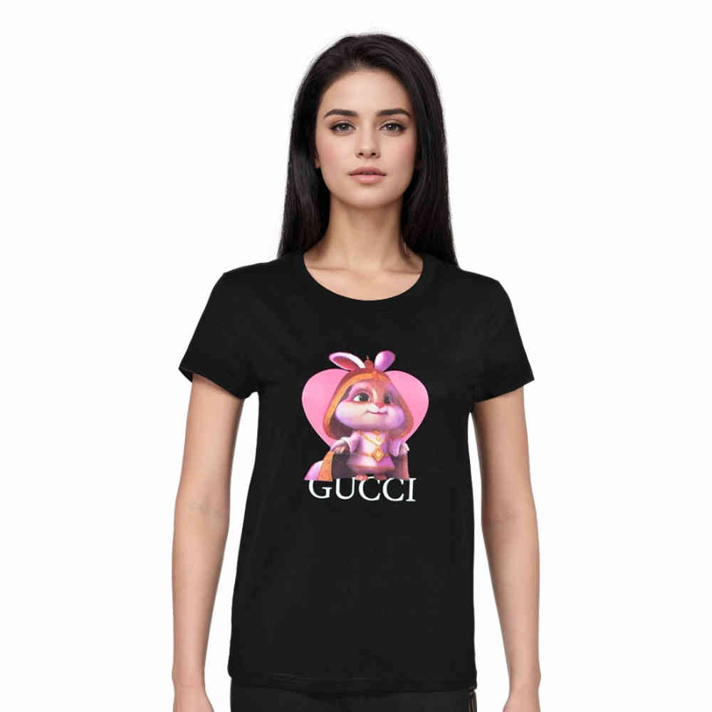 Black Gucci White Premium Quality Women T-shirt