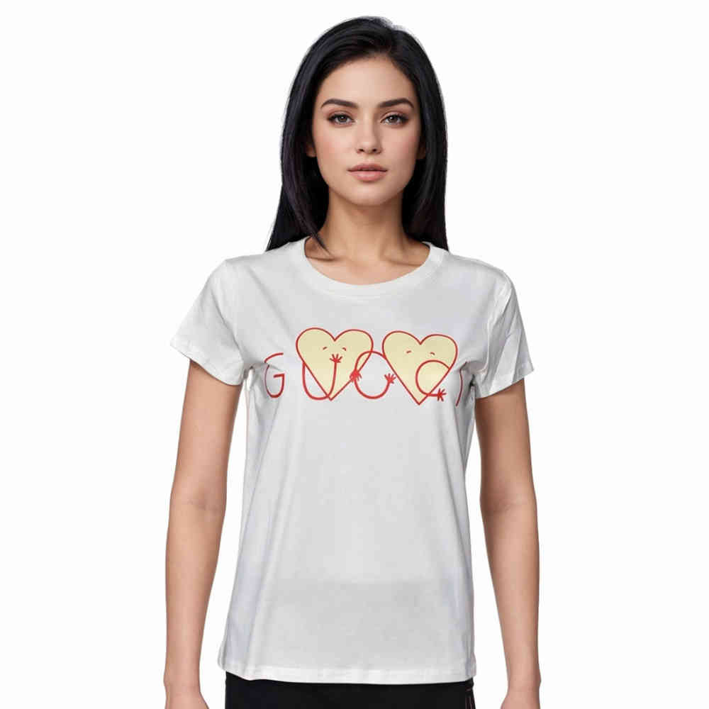 White Gucci Black Premium Quality Women T-shirt
