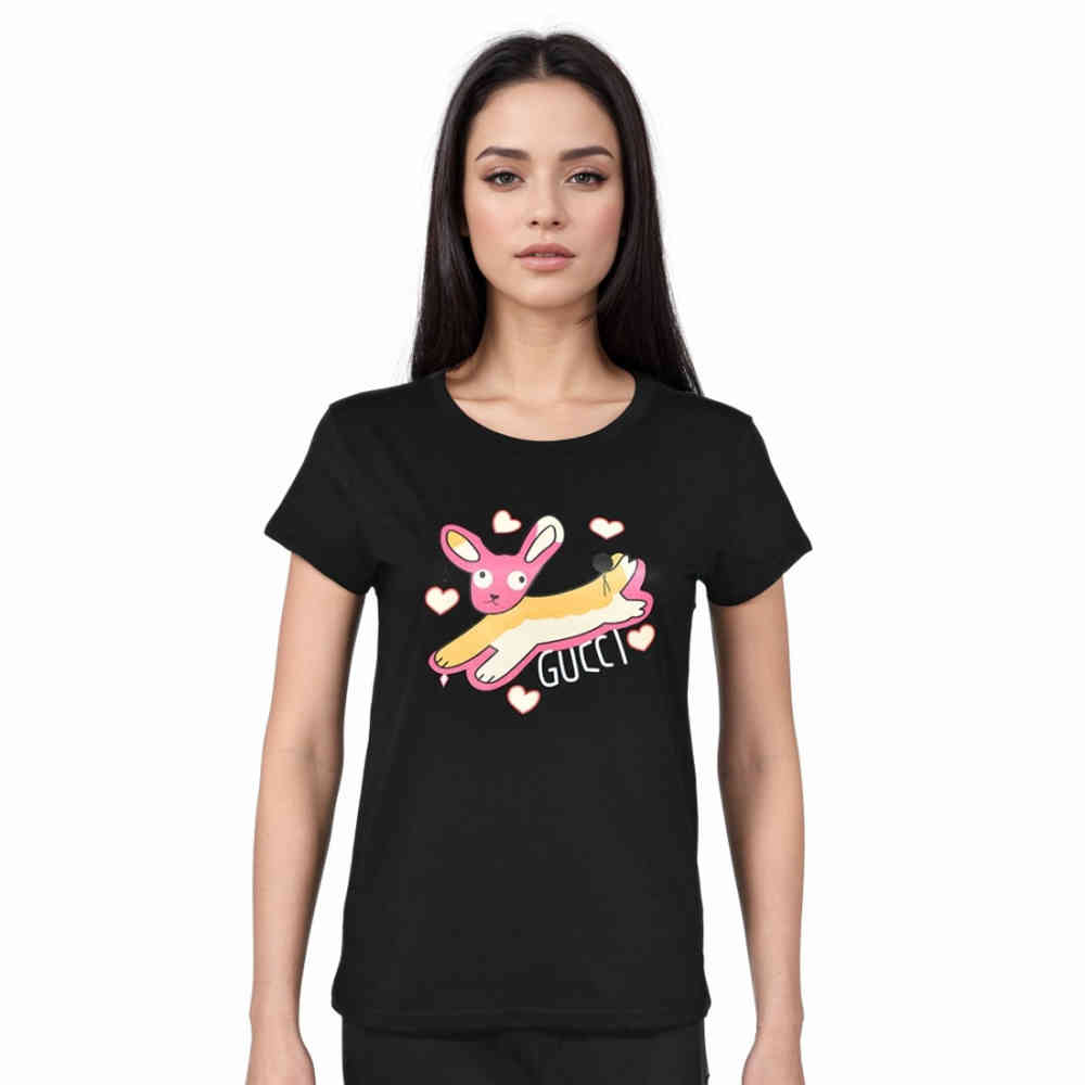 Black Gucci White Premium Quality Women T-shirt