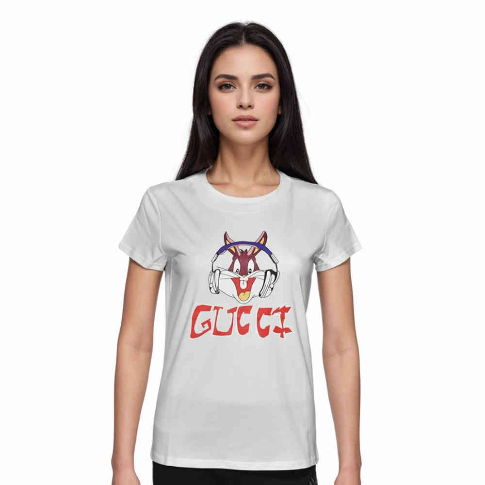 White Gucci Black Premium Quality Women T-shirt