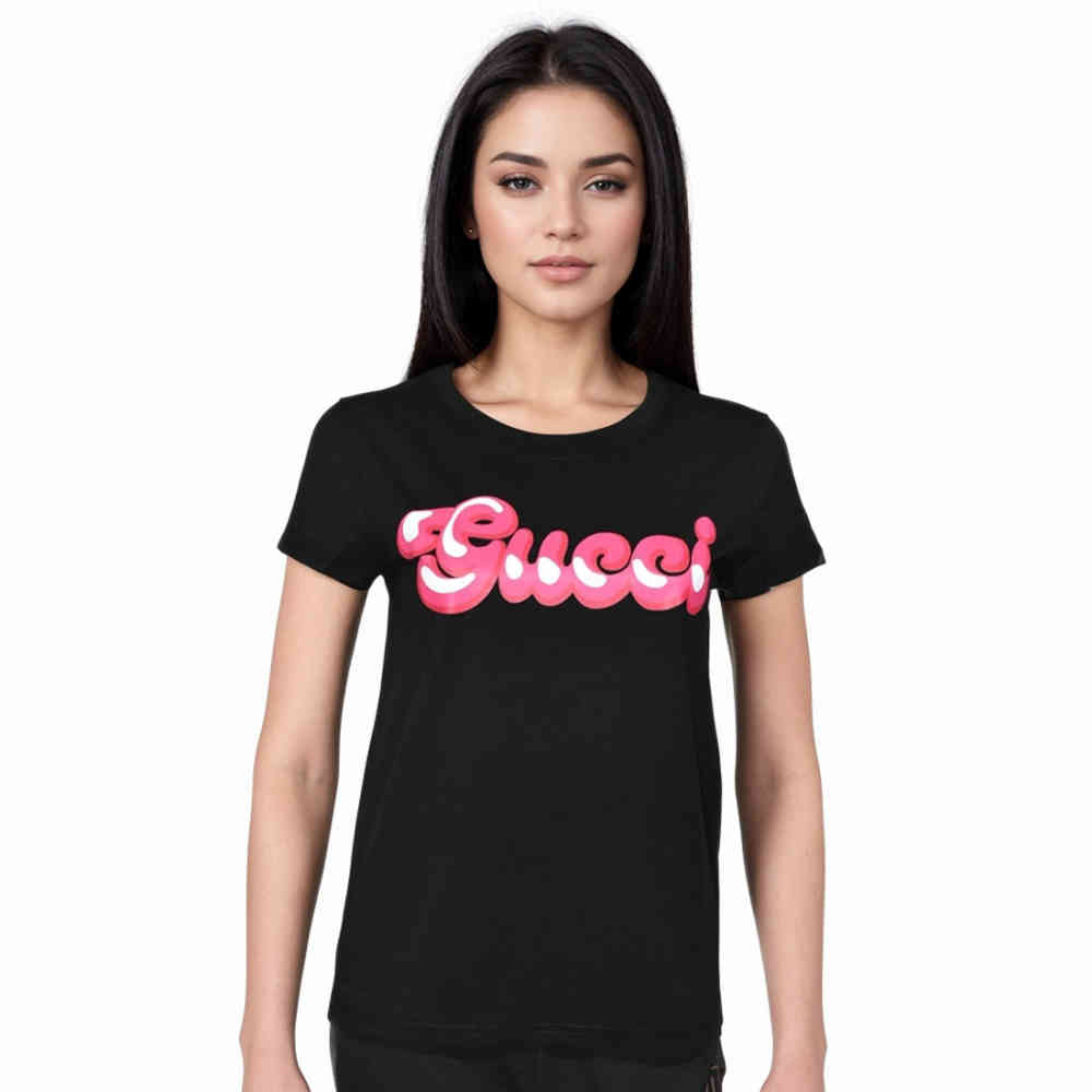Black Gucci White Premium Quality Women T-shirt