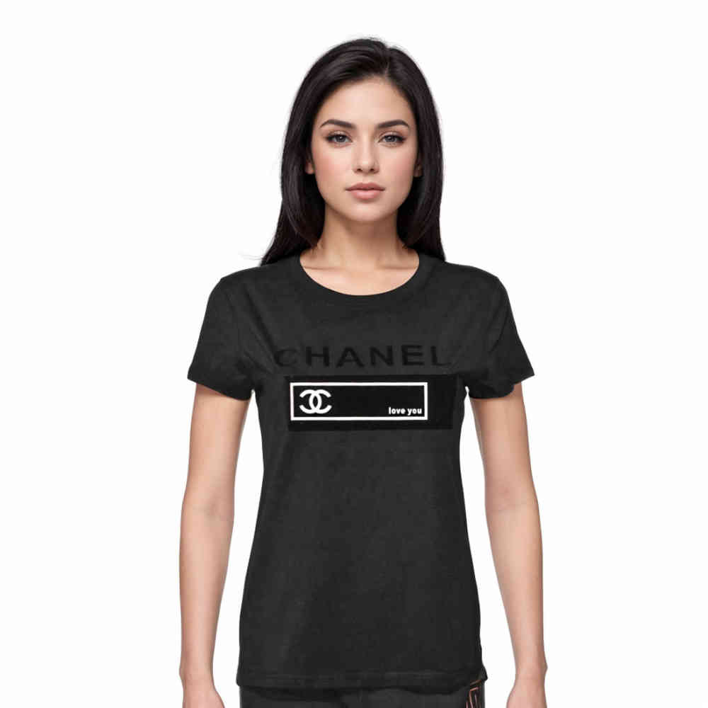 Black Chanel White Premium Quality Women T-shirt