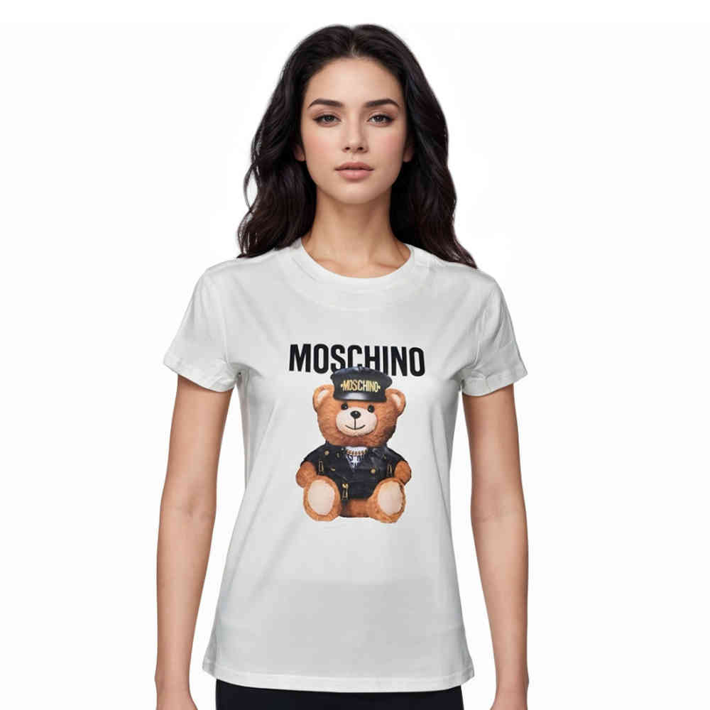 White Moschino Pink Premium Quality Women T-shirt