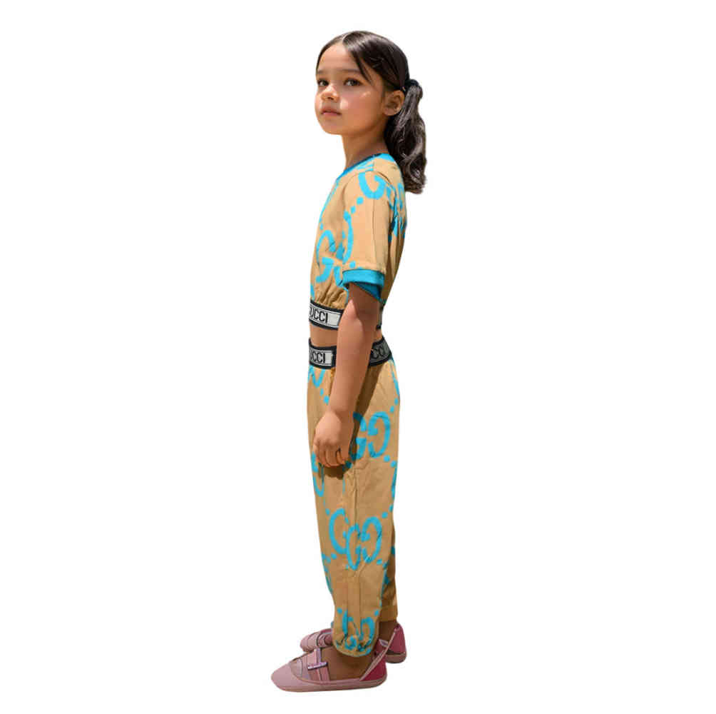 Gucci Printed Embroidered logo Brown Girls Co-ord Set-2